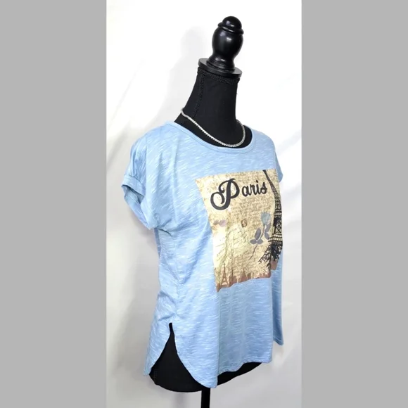 S Powder Blue Paris Top - Picture 2 of 3